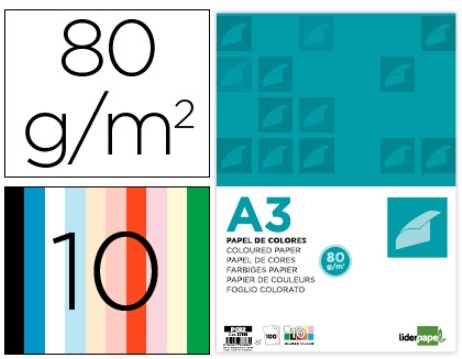 PAPEL COLOR A3/80gr SURTID.LD 67883 P100
