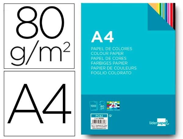 PAPEL A4 80gr COLOR LD 50332/PC62 P/100